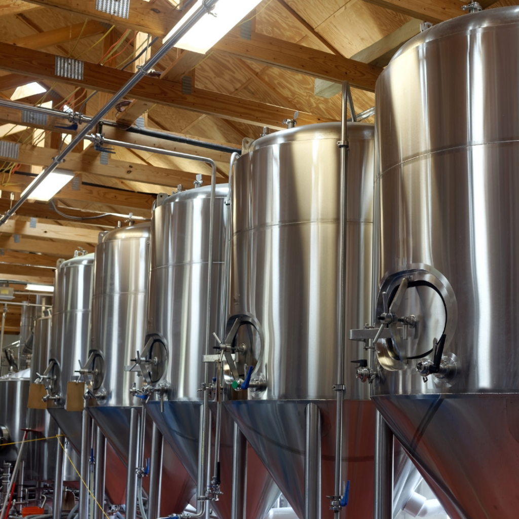 Commercial brewery tanks. 