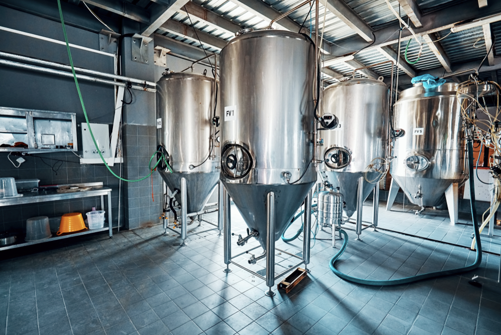 Brewery fermentation tanks. 