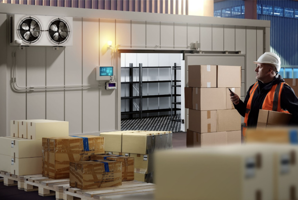 Worker standing outside cold storage room